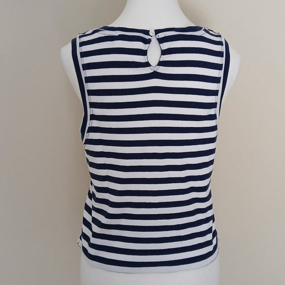 Anthropologie Maeve Sleeveless Cropped Blue+White Striped Sleeveless Top Size M - Picture 2 of 8